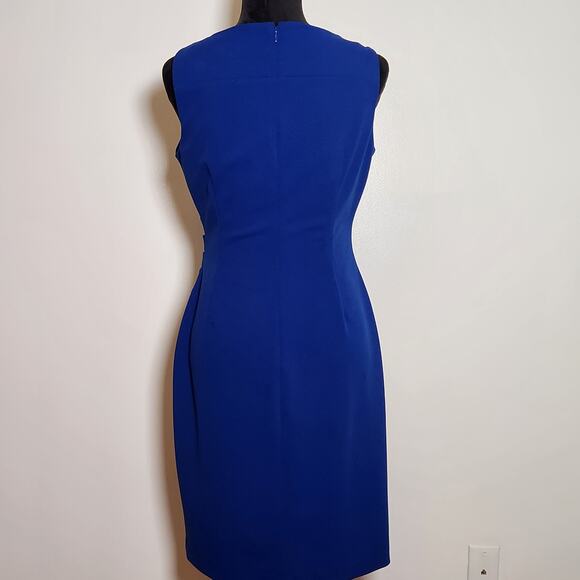 CALVIN KLEIN Sideburst Boat Neck Sleeveless Ruched Pencil Dress, Size 10 - Picture 10 of 14